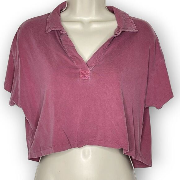 Cotton On Cropped Polo Collared Shirt Top Blouse Pink Red Women’s Size Small - Picture 1 of 10